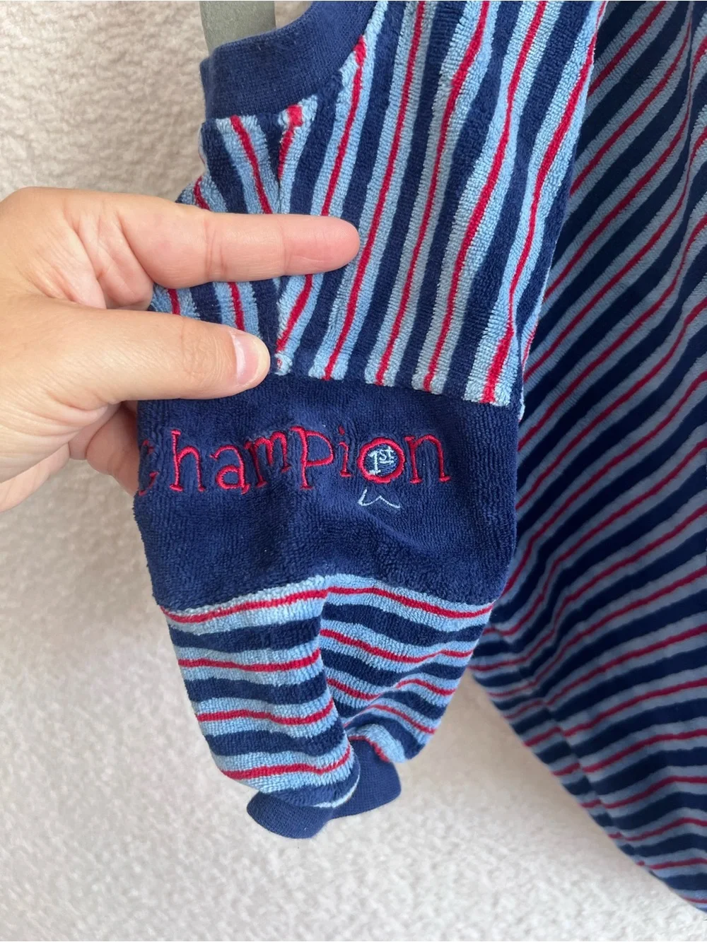 OshKosh Vintage Baby Velour Stripe‎ One Piece Romper Size 0-3 Months